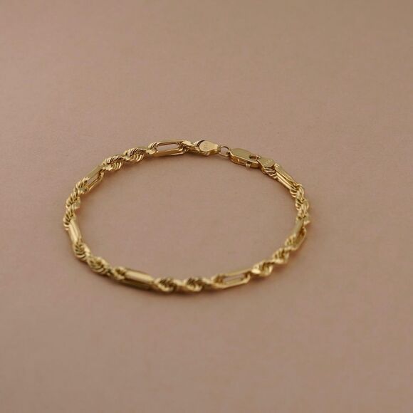 14k Real Gold Figaro Rope Bracelet | 8.5โ Length |โ4mm Thick | Elegant Gold | - Picture 3 of 7